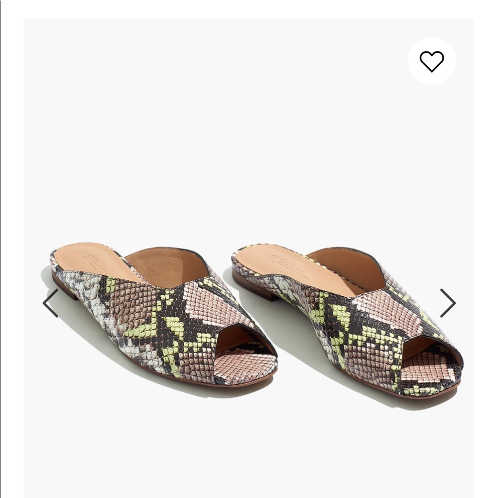 Madewell Erica peep-toe, snake embossed mule